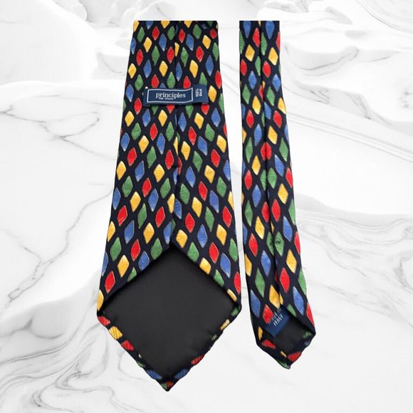 Principles 100% Silk Neck Tie Made In Italy Multicolored Diamonds Shapes - Picture 3 of 4